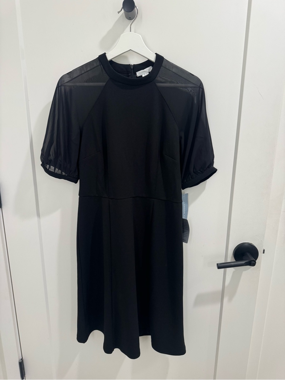 Women's Black Mesh Sleeve A-Line Dress NWT